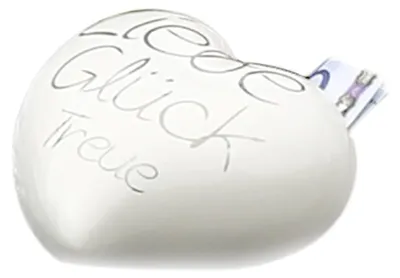 Imagen del producto de Gilde: Hucha, corazón, amor, felicidad, lealtad. Inscripción. Porcelana, blanca. Caja de 6 unidades. Altura: 7.00 cm. Ancho: 14.50 cm. Profundidad: 14.00 cm. 36102