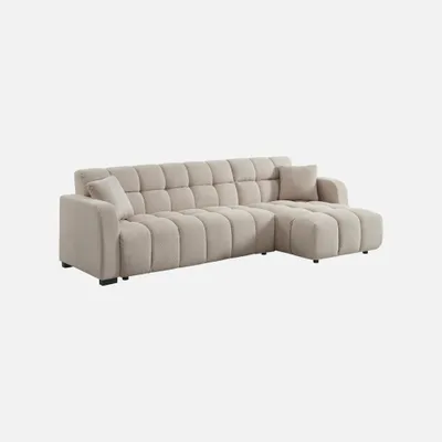 Produktbild von sweeek - 3-Sitzer Ecksofa mit beidseitig montierbarer Recamiere und Stoffbezug - Beige