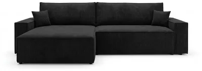 Image de Canapé d’angle VIENNA gauche noir velours côtelé Poso 135 - fonction couchage, coffre de rangement pour la literie