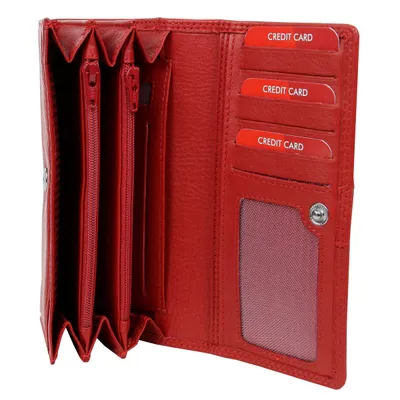 Produktbild von RFID-Schutz Portemonnaie Damengeldbörse Geldtasche Reißverschluss Leder Rot