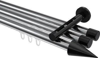 Produktbild von Interdeco Innenlaufstange / Gardinenstange mit Innenlauf Chrom / Schwarz, Typ Siteno Savio (Kegel), 20 mm Ø 3-läufig, 140 cm