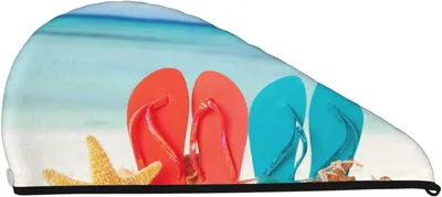 Produktbild von Strand-Flip-Flops-Haartuch aus Korallensamt für trockenes Haar, schnell trocknende Haarkappe und saugfähiges Haartuch für nasses, langes, dickes und lockiges Haar