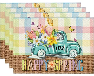 Produktbild von Tischsets 4 Stück - Platzsets 45x30 cm - Leinen Tischuntersetzer mit Blumenmuster - Waschbar/hitzebeständig - Rutschfeste Tellerunterlagen - Stil 15
