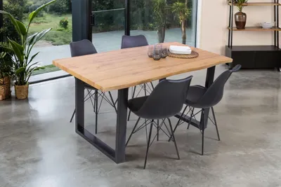 Produktbild von Esstisch Baumkante Holz-Optik Wildeiche 160 x 85 U-Gestell schwarz JOSY, KI-generiertes Bild