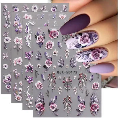 Produktbild von Nagelsticker 5D Blumen Frühling Sommer 4 Blatt Selbstklebend Nail Art Zubehör