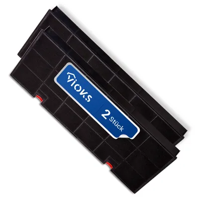 Two black activated carbon filters are shown diagonally on a white background.