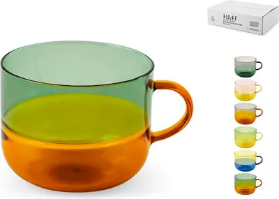 Image de Lot de 6 verres en verre borosilicaté bicolores, différentes couleurs, 290 ml