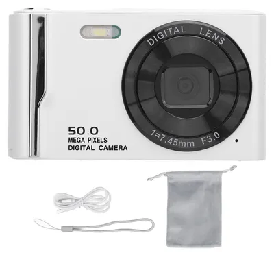 Productafbeelding van 4K 50MP Digitale Camera, HD, 16x Zoom, 2,8 inch LCD-scherm, beeldstabilisatie, automatische scherpstelling, retro design, compact en klein, met ingebouwde flitser, ideaal voor reizen. Kleur: wit