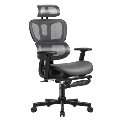 Produktbild von ALFORDSON Ergonomischer Netz-Bürostuhl mit 3D-Armlehne, Chefsessel mit verstellbarer Kopfstütze und Fußstütze, neigbarer Schreibtischstuhl, Grau