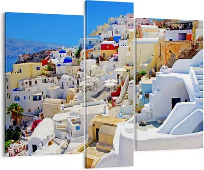 Produktbild von Bild auf Leinwand - Leinwandbild - Griechenland insel tourismus santorini - 95x80cm - Wand Bild - Wanddeko - Leinwanddruck - Bilder - Kunstdruck - Leinwand bilder - Wandkunst - CB95x80-2651