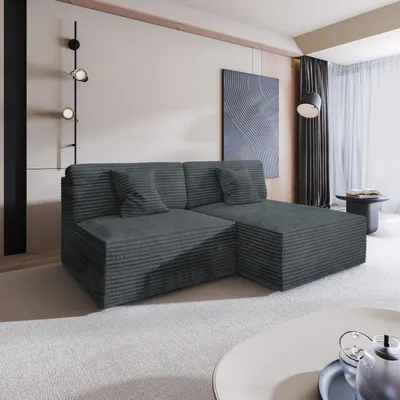 Produktbild von Masseno Ecksofa FIORO mit Schlaffunktion L-Form, Sofa mit Bettkasten, Wohnzimmersofa, Couch, Soffa, Bettsofa, Couchgarnitur- Grau, TILIA 85