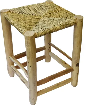 Produktbild von Scandi Stil Holzhocker Hocker Fußhocker mit geflochtenen Palmenblättern 30x40 cm