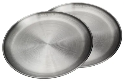 Produktbild von Camping-Teller Set aus Edelstahl - Flache Outdoor-Teller Ø 23?cm für Picknick, Trekking & Reisen - robust, rostfrei & pflegeleicht - 2er Set - Silber