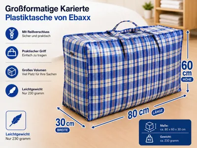 Produktbild von Plastiktasche Groß Jumbo Unterbett Aufbewahrungs Tasche kariert Camping XL