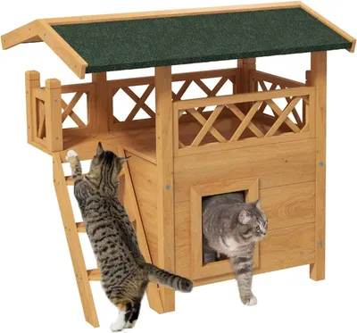 Imagen del producto de Casa para gatos – para exteriores – jaula de madera resistente – con 2 niveles – jaula espaciosa – transportín y recinto