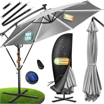 Produktbild von KESSER® Ampelschirm Alu Sonnenschirm mit LED Solar Inkl. Abdeckung & Fernbedienung