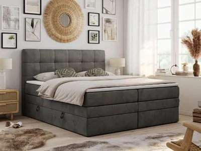 Obrázek produktu pro Kontinentální manželská postel LUKA KING s úložným prostorem - 120x200 cm - Multipocket H3 + Pocket | Šedá Samet - Topper T25