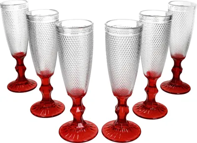Produktbild von 6er Set Rubin Sektgläser rot 150ml Glas gepunktet Sektflöte Champagner