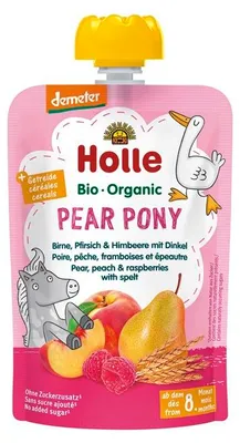 MUS GRUSZKOWY KUCYK (GRUSZKA - BRZOSKWINIA - MALINA - ORKISZ) BEZ DODATKU CUKRÓW OD 8 MIESIĄCA DEMETER BIO 100 g - HOLLE