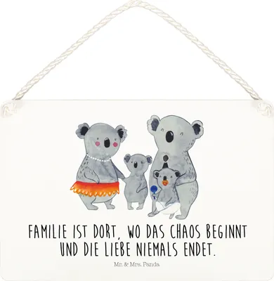 Produktbild von Mr. & Mrs. Panda wandtafel Koala Familie DIN A5 - Weiß - Geschenk, Wandbild Holz, Schild, Kinder, Mama, Koalas, Papa, Quality Time, Türschild, kleine aufmerksamkeit