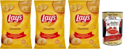 Produktbild von 3x Lay's Classiche Chips Patatine Kartoffelchips gesalzen 300g Kartoffel chips + Italian Gourmet Polpa di Pomodoro 400g Dose