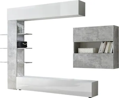 Produktbild von Meublorama MI-SORANO-709007-2B*3C/78KG, 7 Regale, 4 Tür(en), Grau, Mitteldichte Faserplatte (MDF), 300 mm, 2950 mm