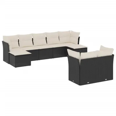 Immagine prodotto di vidaXL Set di divani da giardino da 9 pezzi con cuscini in polirattan nero