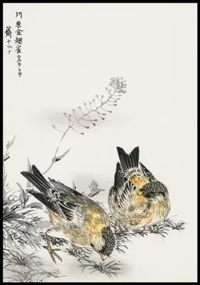 Zdjęcie produktu dla Plakat 70x100cm  Greenfinch, Kashu Japoński Vintage do Salonu