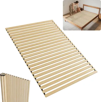 Image de TWOLIIN Sommier à lattes Premium 23 lattes en épicéa massif 160 x 200 cm, sommier à lattes à roulettes, sommier à roulettes pour tous types de matelas, capacité de charge 300 kg, élastique noir inclus