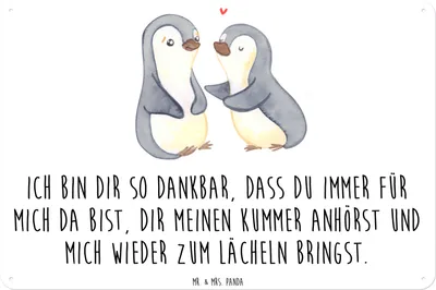 Produktbild von Mr. & Mrs. Panda tafel Pinguine trösten DIN A3 - Weiß - Geschenk, Mitbringsel, Schild, Hochzeitstag, Metallbild, Valentinstag, Wandschild Metall, Wandbild, für Freundin