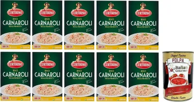 Produktbild von 10x Curtiriso Riso Carnaroli,100% Italienischer Reis, Ideal für Risottos,Kochzeit 15 Minuten,Packung mit 1Kg + Italian Gourmet Polpa di Pomodoro 400g Dose