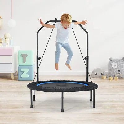 Produktbild von GOPLUS Fitneß-Trampolin mit Verstellbarem Handlauf und Gepolsterter Sicherheitsabdeckung, Faltbares Fitneß Rebounder, Max. Tragfähigkeit 150 kg