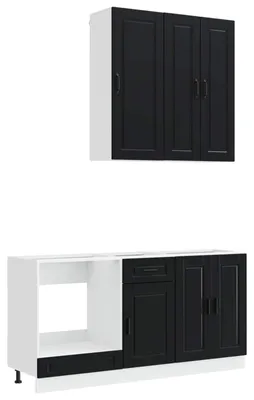 Image de vidaXL Ensemble de cuisine PORTO, 5 pièces, noir, bois composite