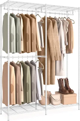 Produktbild von SONGMICS Kleiderständer, offener Kleiderschrank, Garderobe hochbelastbar, Garderobenständer mit verstellbaren Ablagen und Kleiderstangen, Haken