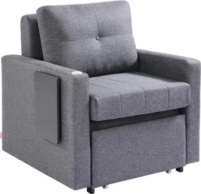 Zdjęcie produktu dla Sofa rozkładana 1-osobowa szara z pojemnikiem i regulowanym oparciem