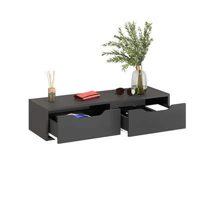 Produktbild von KOMTO Wandregal Anthracite mit 2 Schubladen – Hängender Nachttisch, Wandkommode, Schminktisch Wandmontage, Garderobenschrank | NOKA 100 x 32,5 x 22 cm