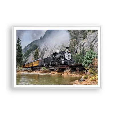 Produktbild von Gerahmtes Poster - Weißer Rahmen - Alt Lokomotive Berge - 100x70 cm - Wand Bild - Wanddeko - Wandbilder - Kunstposter - Wandposter - Bilderrahmen - Bilder - Kunstdruck - P2WAA100x70-4581