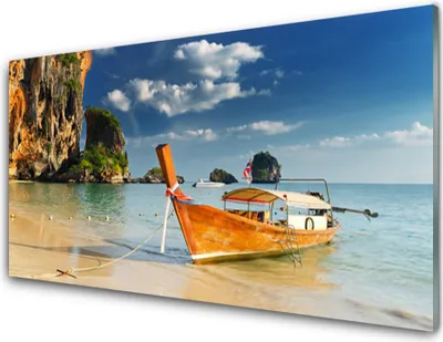 Produktbild von Acrylglasbilder 100x50 Wandbild Druck Boot Meer Landschaft