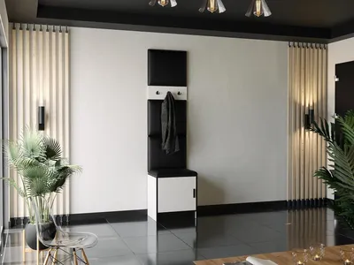 Image de KIER FURNITURE  Porte-manteau d'entrée blanc +  noir - 53,2 x 205 x 39 cm