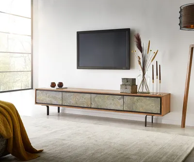 Produktbild von DELIFE Lowboard Juwelo 200 cm Akazie Natur mit Steinfurnier 4 Türen