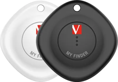 Two key finders, one black and one white, are shown side-by-side against a white background.