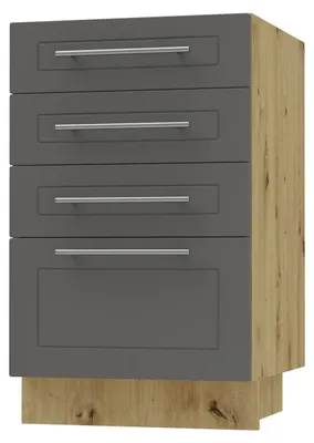 Produktbild von Schubladenunterschrank KVANTUM Vollauszug 40cm Korpus- & Frontfarbe wählbar (Q-D4A/40),graphit matt,eiche artisan
