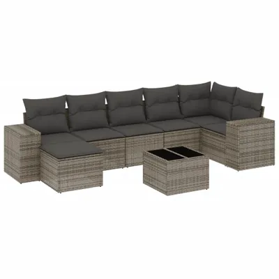 Produktbild von vidaXL 8-tlg. Garten-Sofagarnitur mit Kissen Grau Poly Rattan