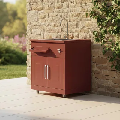 Image de Meuble évier 2 portes pour cuisine extérieure brique - Oviala Memphis