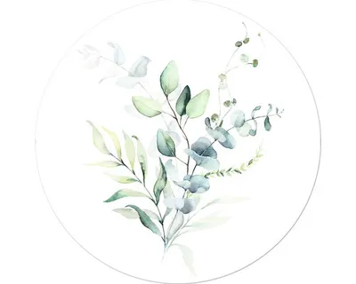 Produktbild von Rundes Wandbild aus Glas, Ø 20 cm, mit grün-blaugrünem Aquarell Blättermotiv, Serie Leaves I