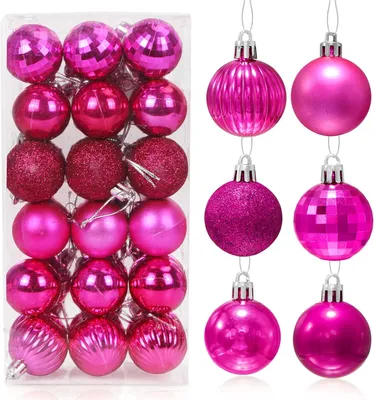 Produktbild von 24 rosa und rote Weihnachtskugeln aus Kunststoff, 4 cm Durchmesser, für Weihnachtsbäume, Hochzeiten und als Heimdekoration