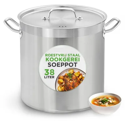 Immagine prodotto di Pentola per zuppe - Pentola per zuppe - Pentola da cucina - Pentola per stufati - Teglia da forno - 40 litri - Acciaio inossidabile - Adatta per induzione