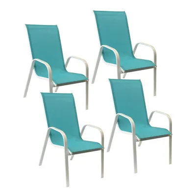 Image de Lot de 4 chaises MARBELLA en textilène bleu - aluminium blanc