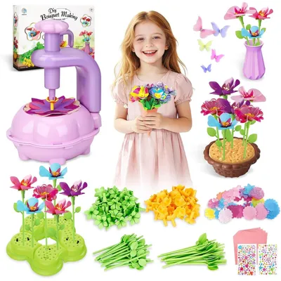 Produktbild von Blumen Bastelset Bastelset Stoffblüten - 108 Stück - Mit Blumenpresse - Für Mädchen ab 3 Jahren