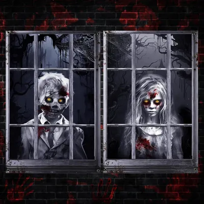 Productafbeelding van Halloween raamdecoratie, griezelig, 2 stuks, 120 x 80 cm, geschikt voor binnen- en buitengebruik